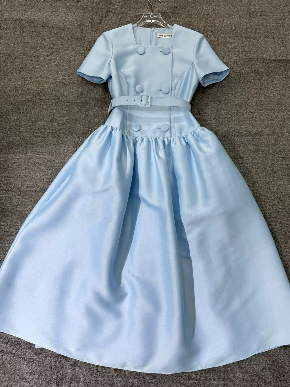 NWOT Self-Portrait BLUE BUTTON FRONT TAFFETA MIDI DRESS - Picture 7 of 11